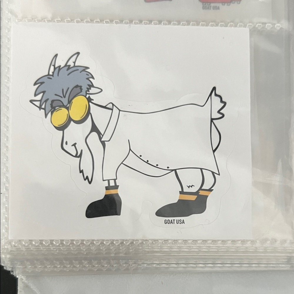 GOAT USA Cartoon Goat Sticker — White Body with Gray Hair and Yellow Glasses